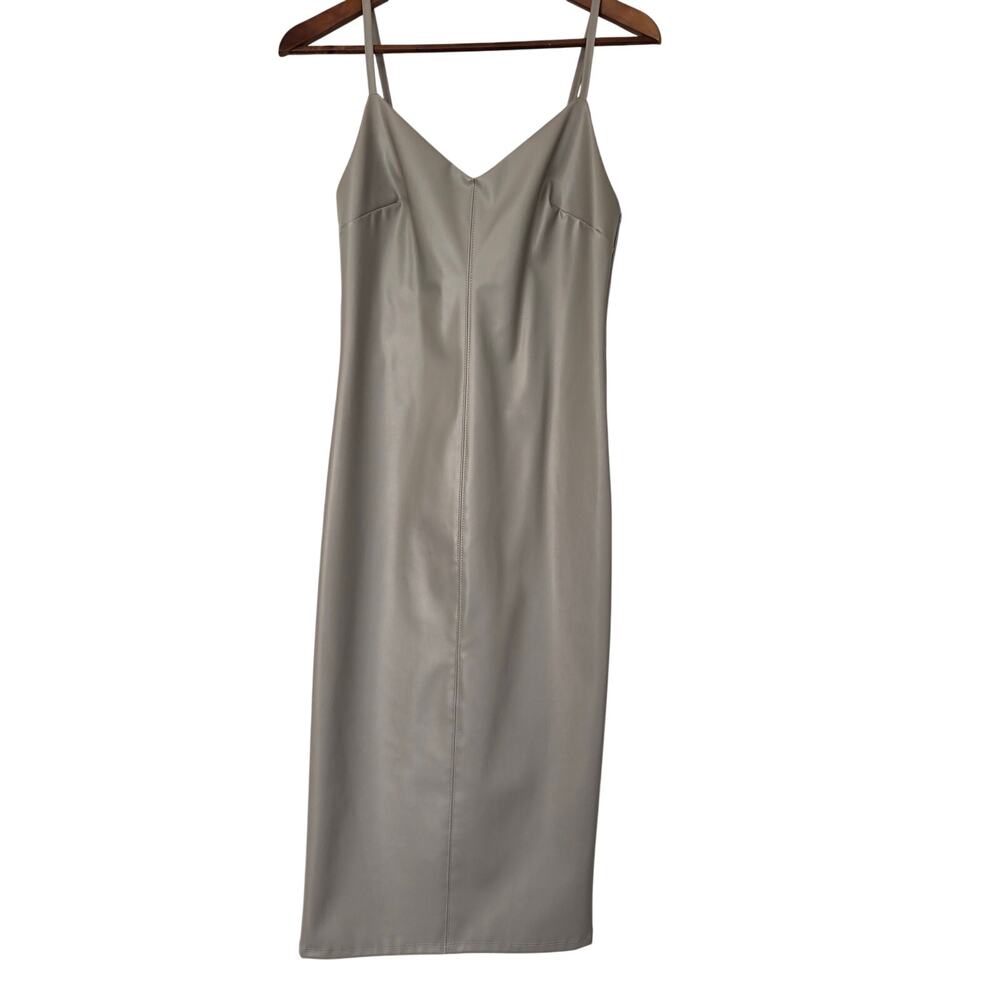 Forever 21 Gray Faux Leather Slip Midi Dress Spaghetti Strap Minimalist Medium